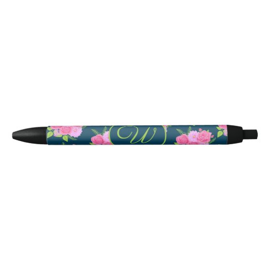 Stylo Bleu rose Et Dahlias (Devant)