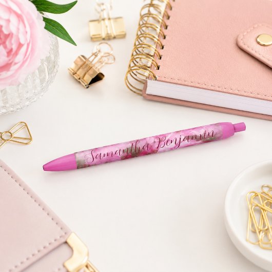 Stylo Bleu Rose Floral Tendre