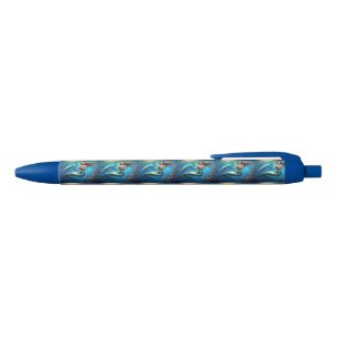 Stylo Bleu Sirène Angélique Nageant Avec Dauphins,
