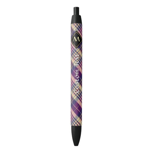 Stylo Bleu Tartan mauve, or et bleu (devant Vertical)