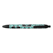 Stylo Bleu Turquoise & noir Damask Elegant Personnalisé Chic (Dos)