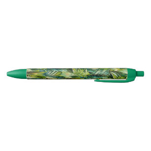 Stylo Bleu Vert et Turquoise Aquarelle Tropical Palm Feuille