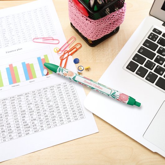 Stylo Bleu Vert rose Bohème Floral Ditsy Monogramme