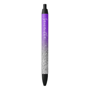 Stylo Bleu Violet Argent Ombré Pailleté Personnalisé