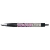 Stylo Bois rustique Aquarelle violet Rose Monogramme (Devant)