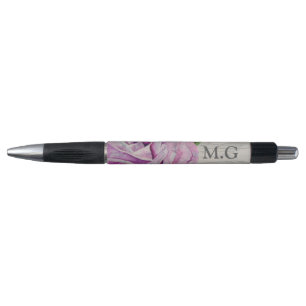 Stylo Bois rustique Aquarelle violet Rose Monogramme