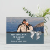 Stylo Bow Holiday Photo Carte Plat, Bleu foncé (Debout devant)