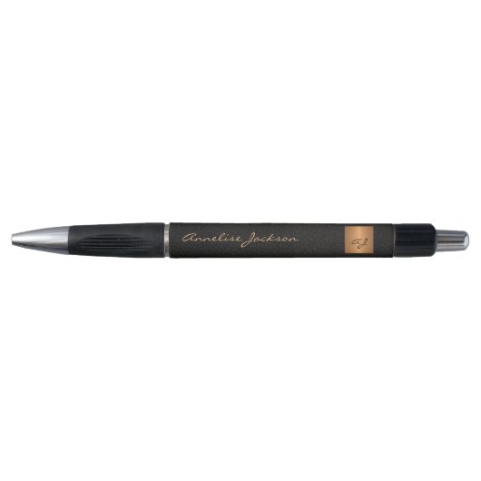 Stylo Bureau de script monogramme élégant en or noir (Devant)