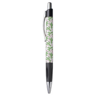 Stylo Cactus illustré et motif de fleurs rose