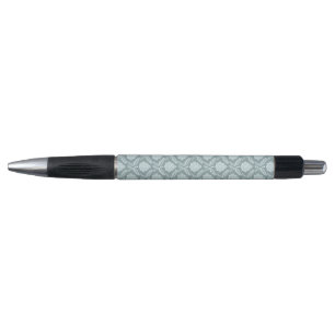 Stylo Canard Rococo Motif Damassé Œuf Bleu+Turquoise