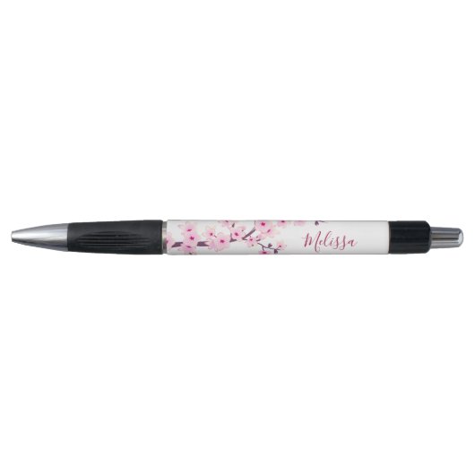 Stylo Cerisiers Fleurs Rose Blanc Monogramme (Devant)