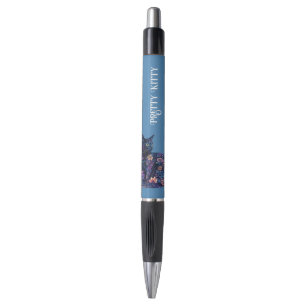 Stylo Chat bleu noir Fleurs Joli Minou