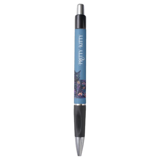 Stylo Chat bleu noir Fleurs Joli Minou (Devant (Vertical))
