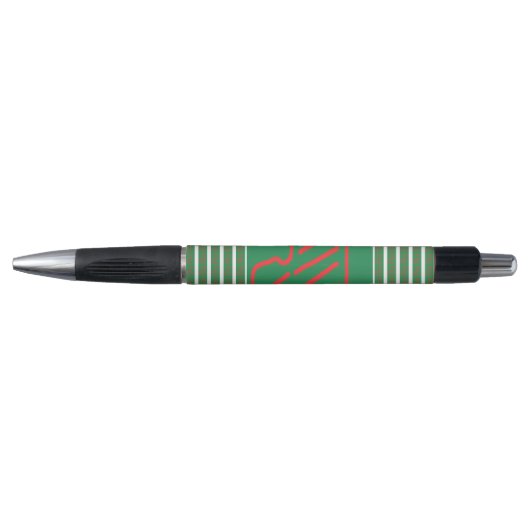 Stylo Chaussette de Noël rouge sur fond vert (Devant)