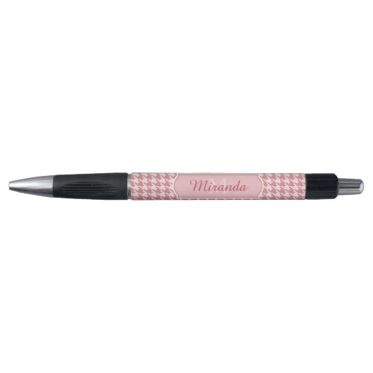Stylo Chic Monogram Rose Houndstooth Avec Nom (Devant)