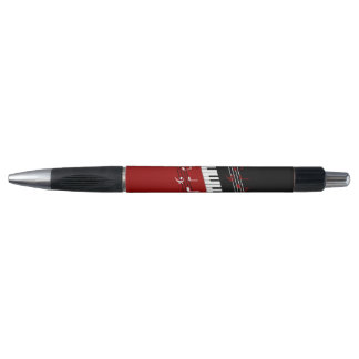 Stylo Clés et notes de piano noir rouge élégant