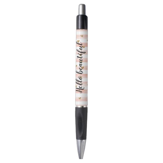 Stylo Coeurs dorés à rayures roses (Devant (Vertical))