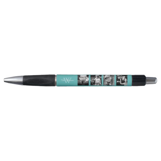 Stylo Collage de photos monogrammes turquoise (Devant)