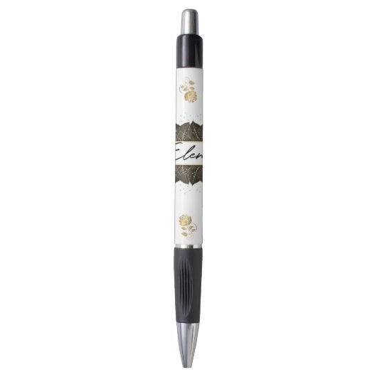 Stylo  con flores doradas  personalizada (Devant (Vertical))