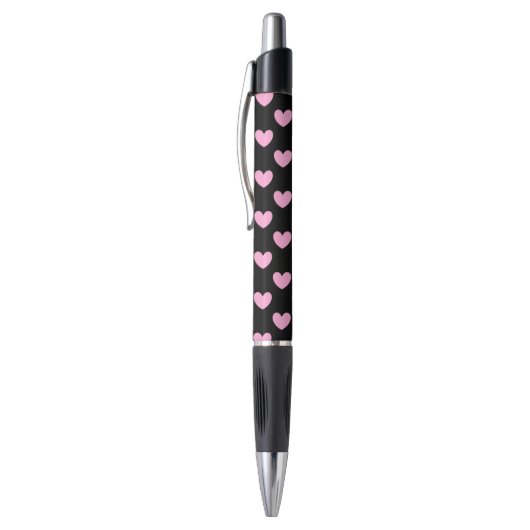 Stylo Coton Candy Pink coeurs de polka sur noir (Haut (Vertical))