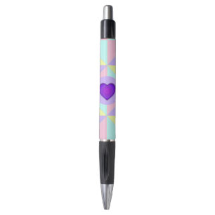 Stylo Couleurs pastel & coeurs violets battre