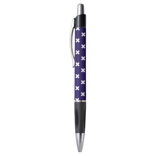 Stylo Croix blanches sur bleu marine (Haut (Vertical))