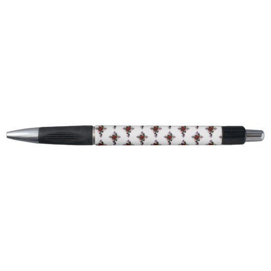 Stylo Croix d'argent avec une rose rouge (Devant)