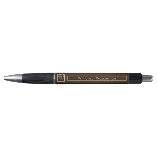 Stylo Cuir au chocolat Monogramme (Devant)