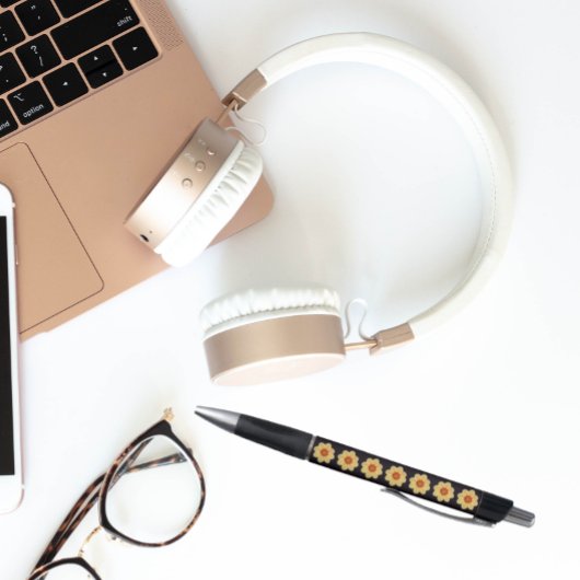 Stylo Dahlia Jaune sur le motif Floral Noir