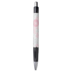Stylo Damas florales monogrammes rose et gris