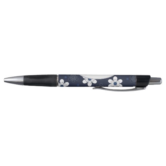Stylo Dark Blue Flowers and Dots Pattern Personalised (Bas)
