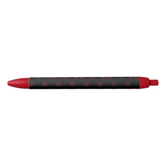 Stylo d'encre noir Coeurs rouges (Devant)