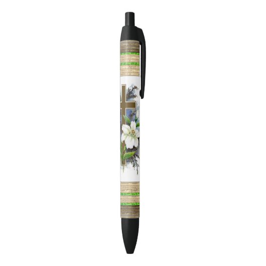 Stylo D'Encre Noire À Croix Et Fleurs (Bas (Vertical))