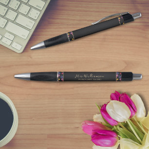 Stylo d'enseignant floral moderne brillant