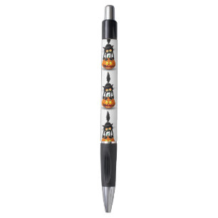 Stylo Dessin d'Halloween Chat sur encre noire Citrouille