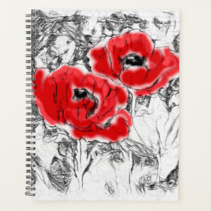 Stylo dessiné à la main des pavots rouges fleurs f