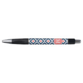 Stylo Diamants bleu et corail monogrammes Ikat Motif (Devant)