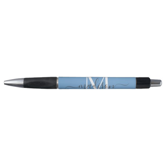 Stylo Dusty Blue White Grey Monogramme Nom du script Sty (Devant)