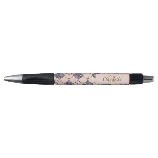 Stylo Écailles de sirène rose violet monogramme nom (Devant)