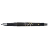 Stylo Élégant Black Gold Heart Nom du script Monogram Bl (Devant)