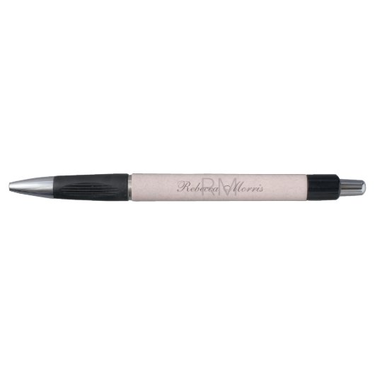 Stylo Élégant, Chic Monogramme, Nom Rose Perle (Devant)