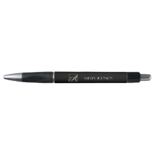 Stylo élégant de monogramme de feuille d'or pour