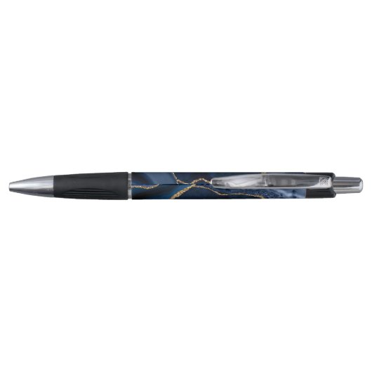 Stylo Elégant Marine Blue Gold Agate Géode Chic Monogram (Dos)