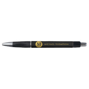 Stylo Élégant Monogramme moderne Elégant Black Gold