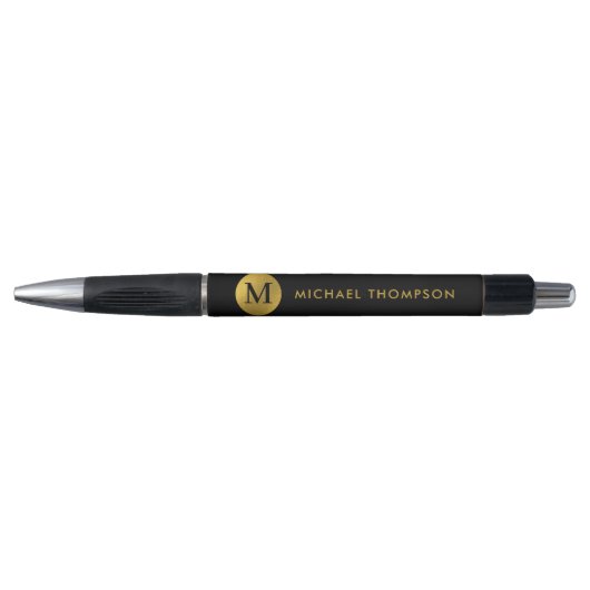 Stylo Élégant Monogramme moderne Elégant Black Gold (Devant)