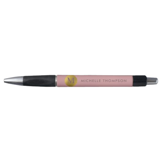 Stylo Élégant Monogramme Moderne Elégant Rose-Rouge Or (Devant)