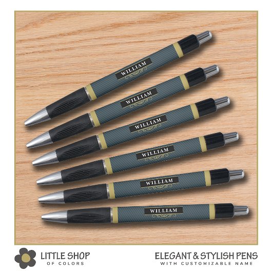 Stylo Élégant Monogramme Noir Rayure à l'Or