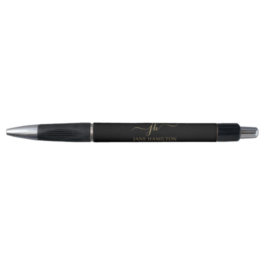 Stylo Élégant Monogramme Nom de script initial Black Gol (Devant)