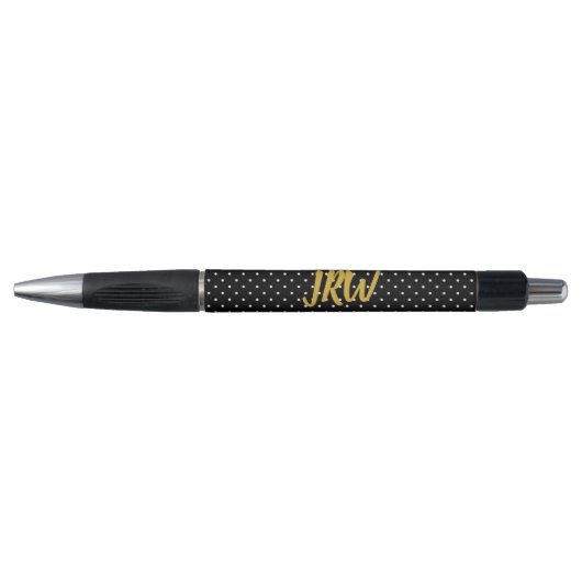 Stylo Élégant Monogramme or noir blanc points Motif (Devant)