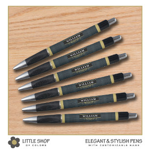 Stylo Élégant Monogramme plaqué vitre noir et or